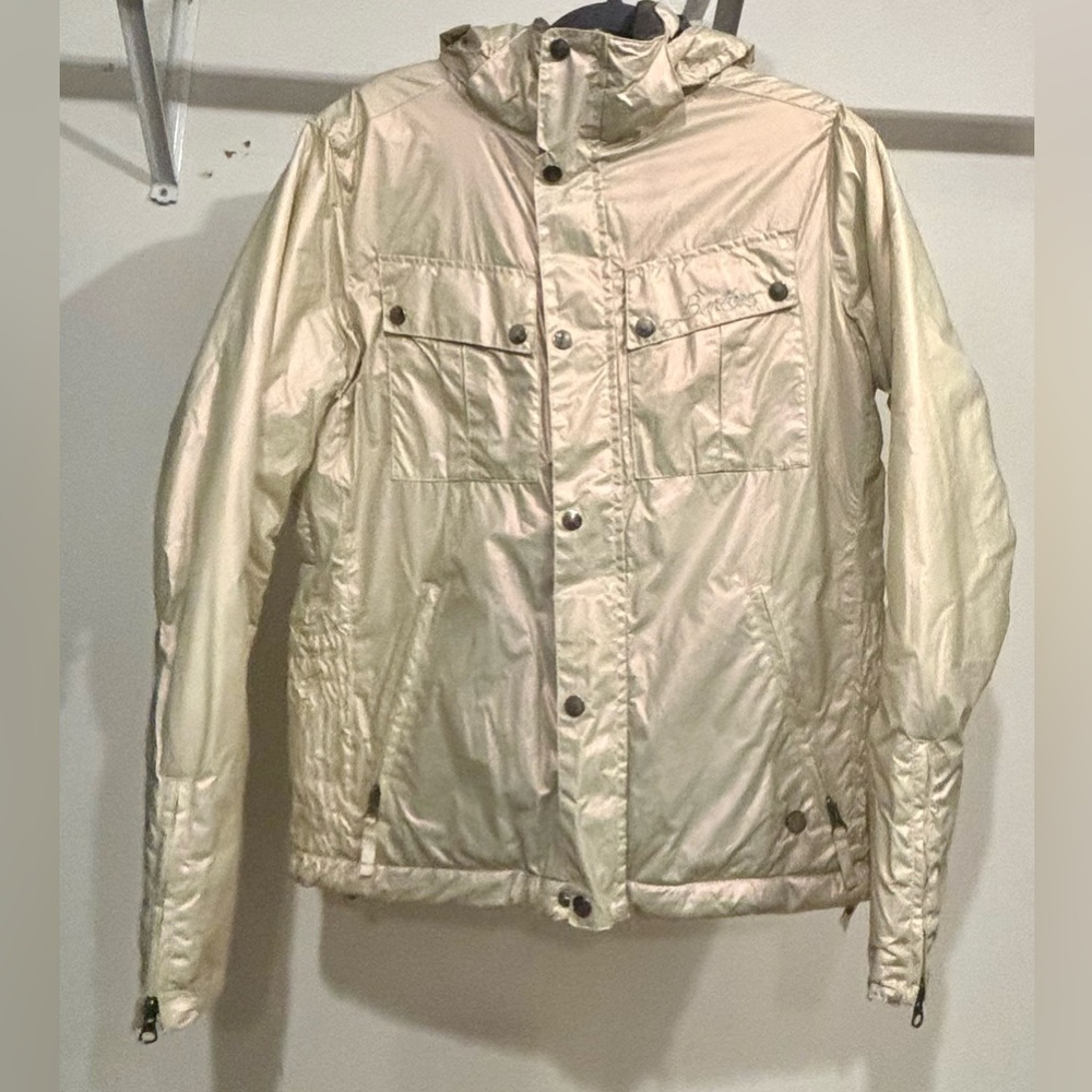 Burton Ski/Snowboard iridescent white colored jacket Medium dark gray interior